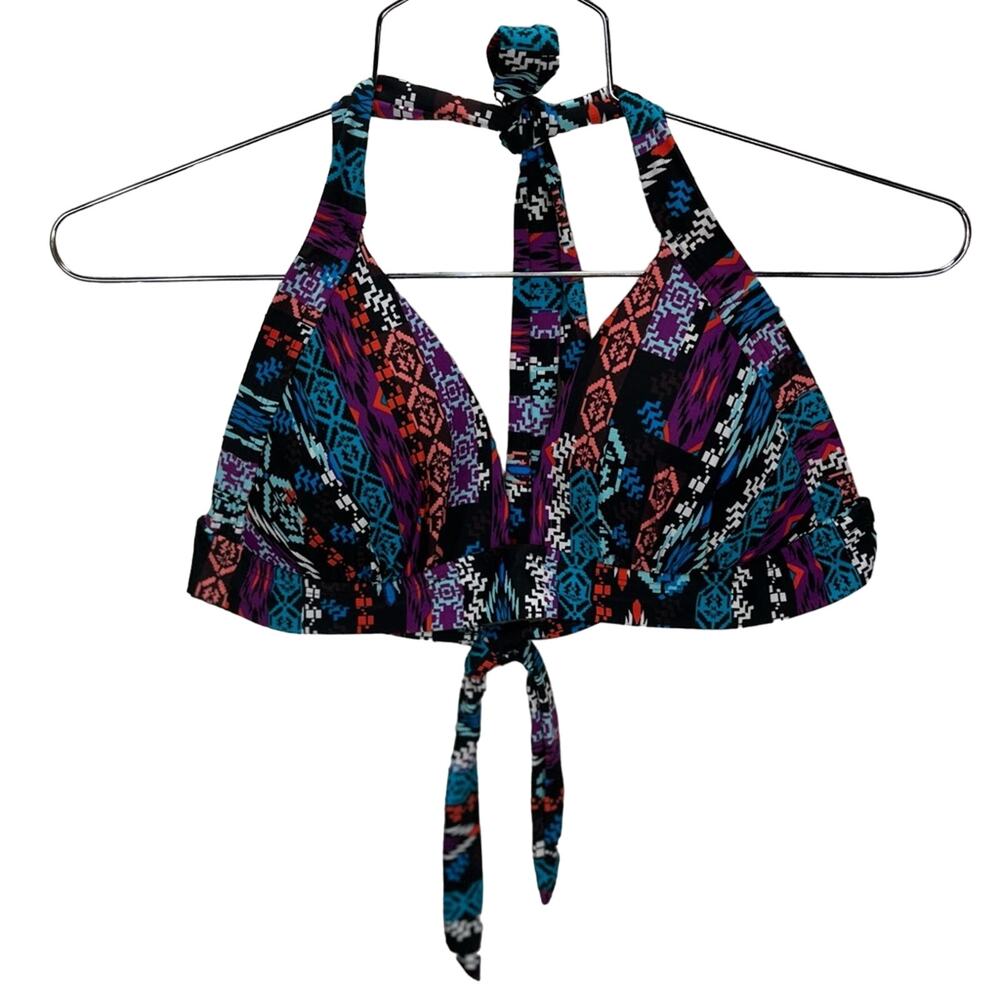MASSIMO Geometric Print Boho‎ Halter Triangle Bikini Top Sz Small